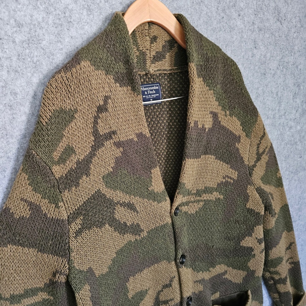 Abercrombie & Fitch Mens Camo Shawl Collar Cotton Knit Cardigan Sweater Size M